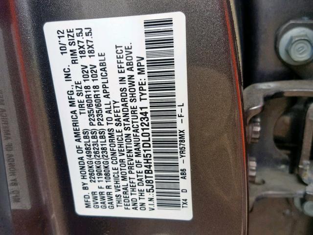 5J8TB4H51DL012341 - 2013 ACURA RDX TECHNO TAN photo 10