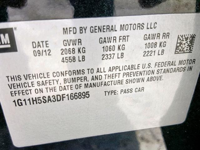 1G11H5SA3DF166895 - 2013 CHEVROLET MALIBU LTZ შავი ფოტო 10