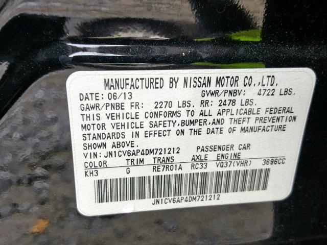 JN1CV6AP4DM721212 - 2013 INFINITI G37 BASE BLACK photo 10