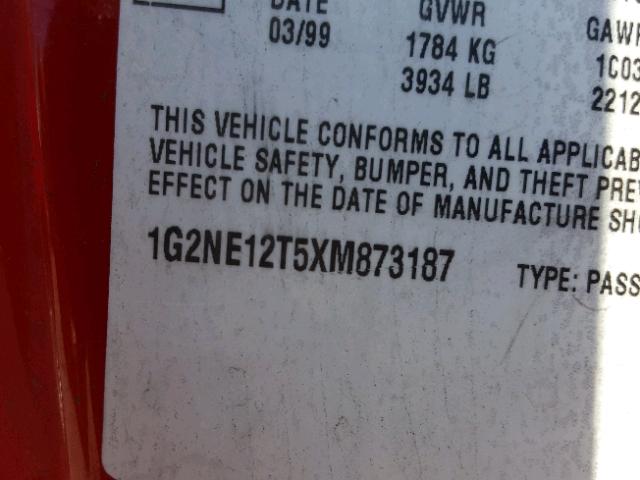 1G2NE12T5XM873187 - 1999 PONTIAC GRAND AM S წითელი ფოტო 10