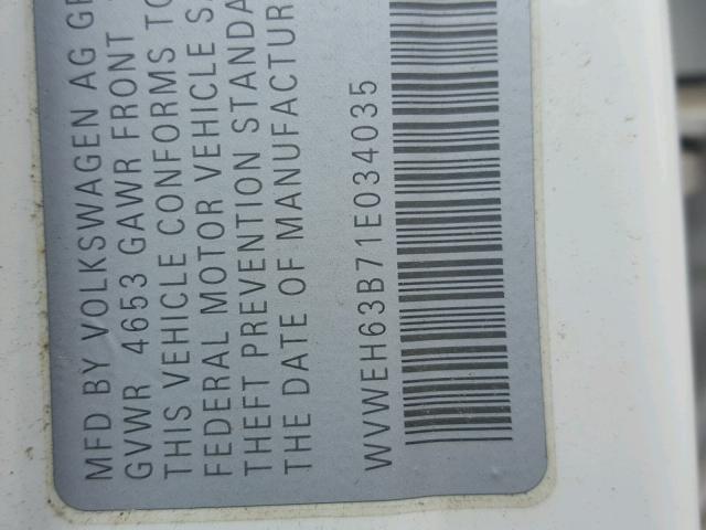 WVWEH63B71E034035 - 2001 VOLKSWAGEN PASSAT GLX 白色 照片 10