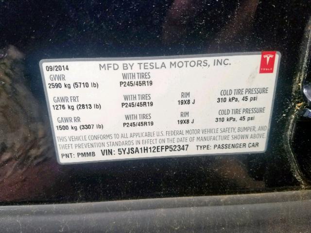 5YJSA1H12EFP52347 - 2014 TESLA MODEL S BLUE photo 10