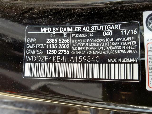 WDDZF4KB4HA159840 - 2017 MERCEDES-BENZ E 300 4MAT BLACK photo 10