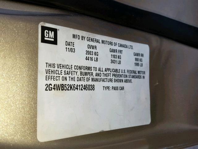 2G4WB52K641246038 - 2004 BUICK REGAL LS 金色 照片 10