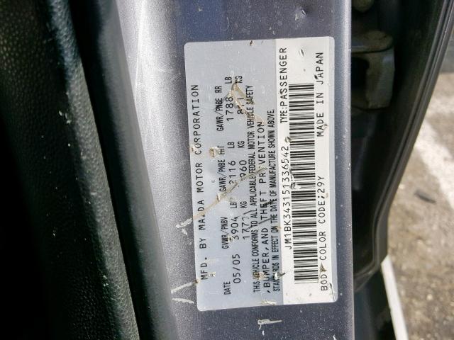 JM1BK343151336542 - 2005 MAZDA 3 HATCHBAC GRAY photo 10