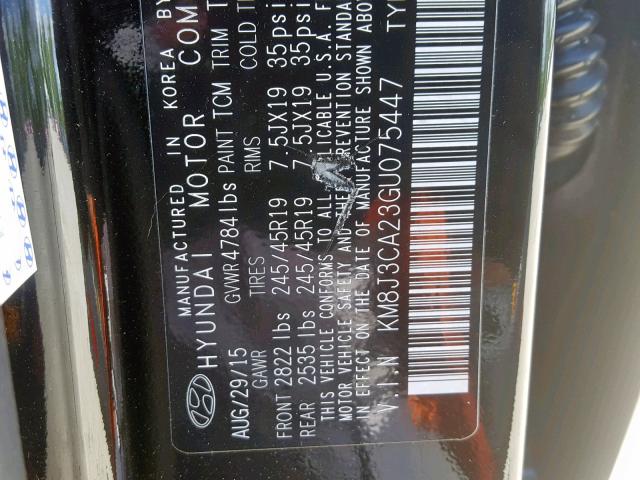 KM8J3CA23GU075447 - 2016 HYUNDAI TUCSON LIM BLACK photo 10