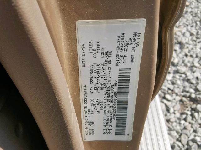 JT3RN37W2R0015489 - 1994 TOYOTA 4RUNNER RN GOLD photo 10