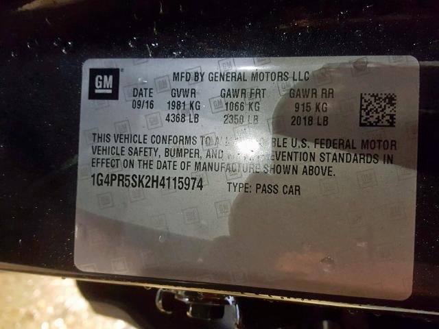 1G4PR5SK2H4115974 - 2017 BUICK VERANO SPO GRAY photo 10