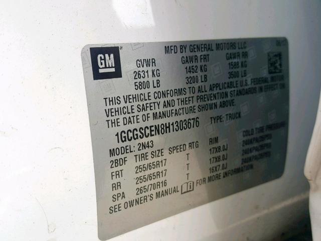 1GCGSCEN8H1303676 - 2017 CHEVROLET COLORADO L WHITE photo 10