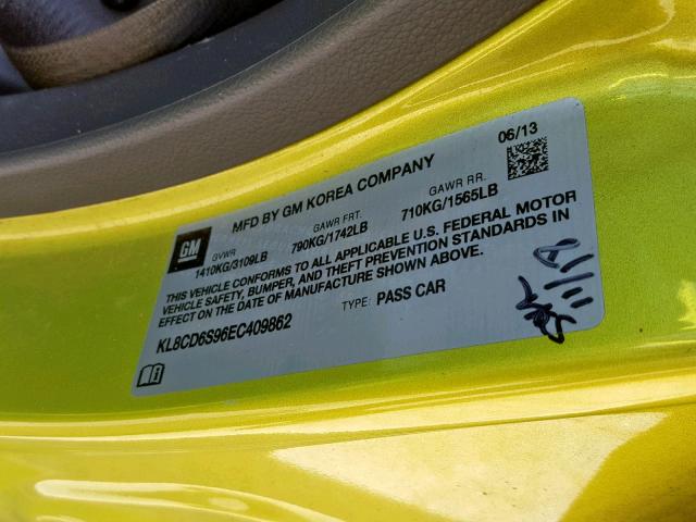 KL8CD6S96EC409862 - 2014 CHEVROLET SPARK 1LT GREEN photo 10