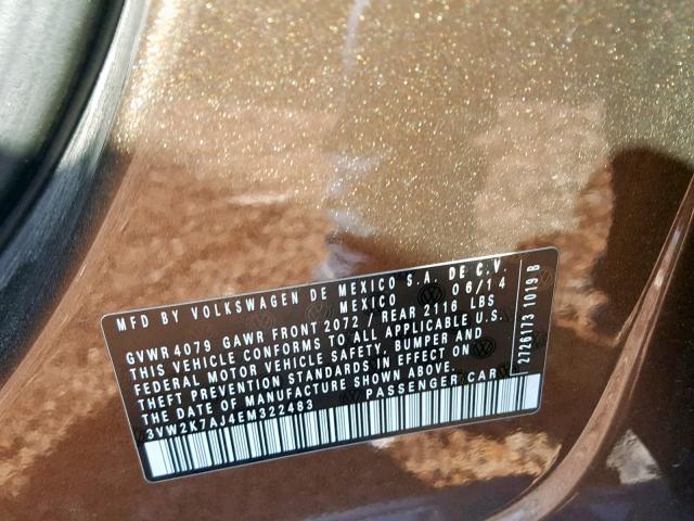 3VW2K7AJ4EM322483 - 2014 VOLKSWAGEN JETTA BASE 棕色 照片 10