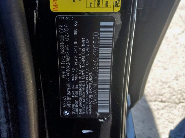 WBANE53526CK90550 - 2006 BMW 525 I BLACK photo 10