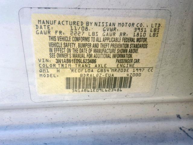 3N1AB61E09L623486 - 2009 NISSAN SENTRA 2.0 WHITE photo 10