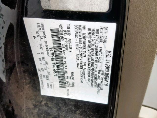 1FAHP34N18W190878 - 2008 FORD FOCUS S/SE BLACK photo 10