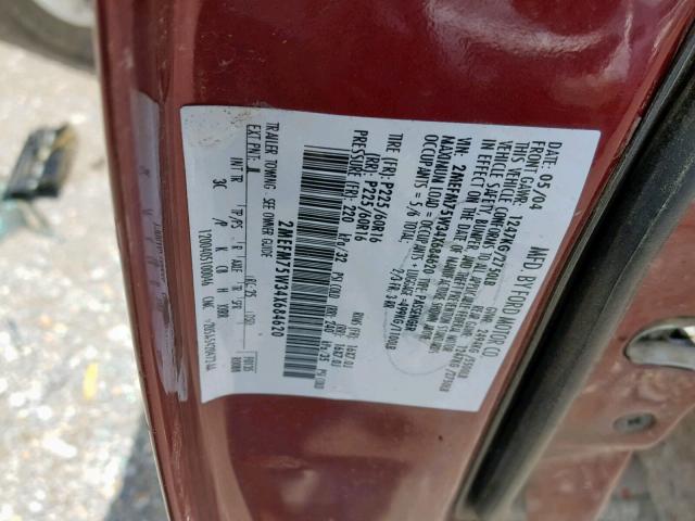 2MEFM75W34X684620 - 2004 MERCURY GRAND MARQ MAROON photo 10