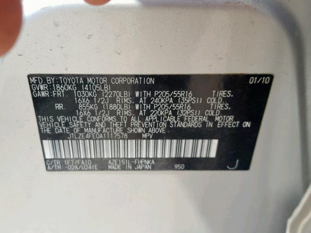 JTLZE4FE0A1117578 - 2010 TOYOTA SCION XB 银色 照片 10