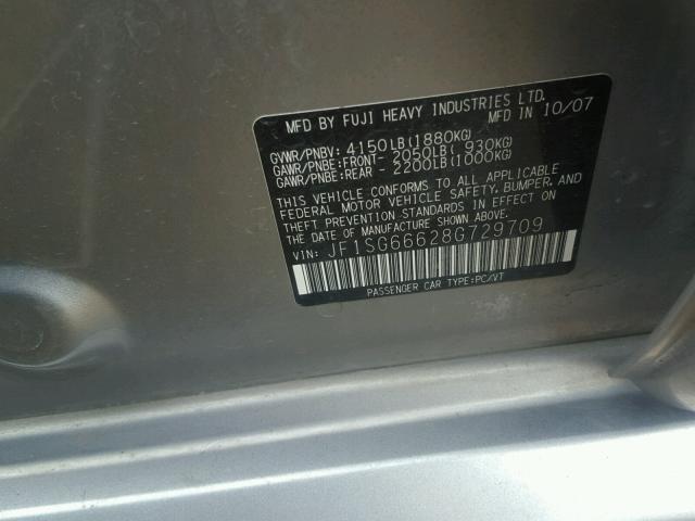 JF1SG66628G729709 - 2008 SUBARU FORESTER S 银色 照片 10