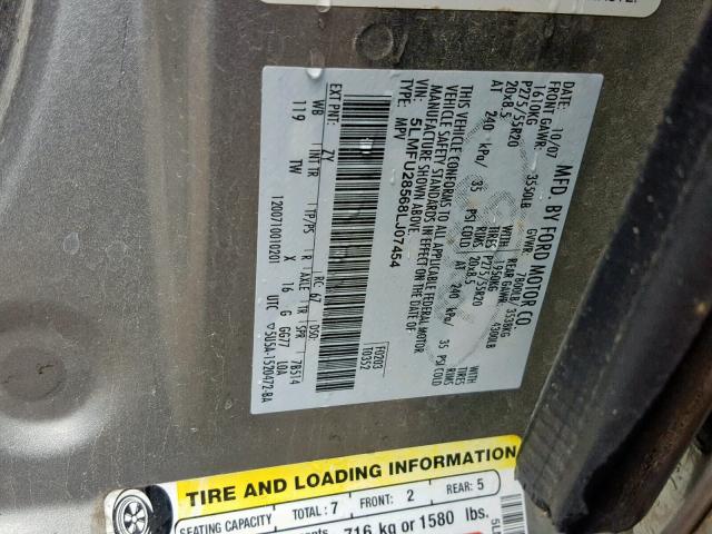 5LMFU28568LJ07454 - 2008 LINCOLN NAVIGATOR 银色 照片 10