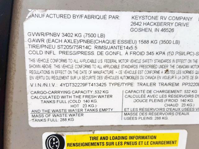 4YDT32229FT413425 - 2015 KEYSTONE PASSPORT TAN photo 10