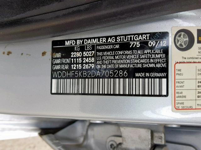 WDDHF5KB2DA705286 - 2013 MERCEDES-BENZ E 350 SILVER photo 10