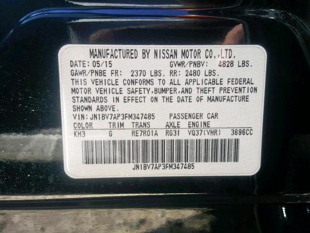 JN1BV7AP3FM347485 - 2015 INFINITI Q50 BASE BLACK photo 10