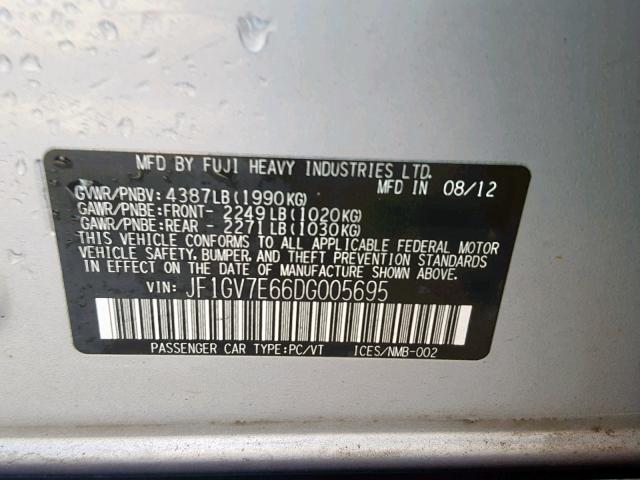 JF1GV7E66DG005695 - 2013 SUBARU IMPREZA WR SILVER photo 10