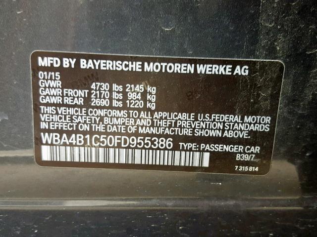 WBA4B1C50FD955386 - 2015 BMW 435 I GRAY photo 10