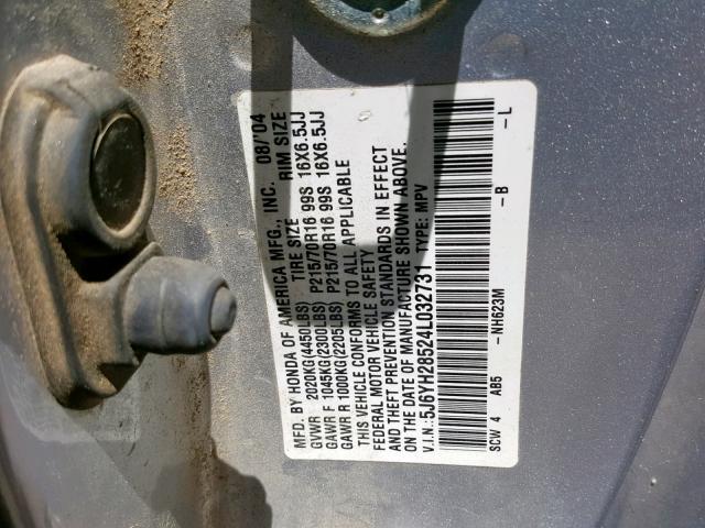 5J6YH28524L032731 - 2004 HONDA ELEMENT EX SILVER photo 10