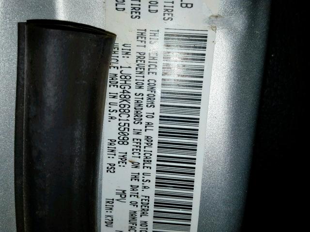 1J8HG48K68C155098 - 2008 JEEP COMMANDER SILVER photo 10