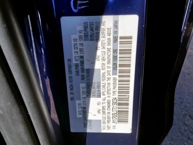 JM1CR29L070139034 - 2007 MAZDA 5 BLUE photo 10