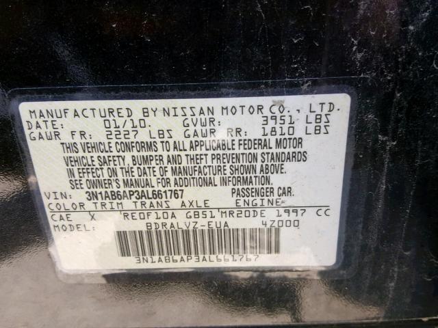 3N1AB6AP3AL661767 - 2010 NISSAN SENTRA 2.0 BLACK photo 10