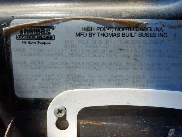 4UZABRDJ09CZ84585 - 2009 FREIGHTLINER CHASSIS B2 黄色 照片 10