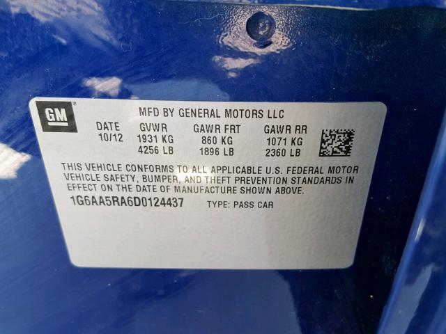 1G6AA5RA6D0124437 - 2013 CADILLAC ATS BLUE photo 10