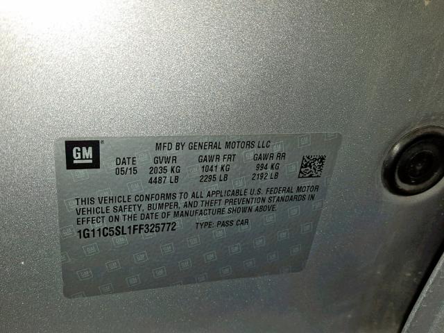 1G11C5SL1FF325772 - 2015 CHEVROLET MALIBU 1LT 银色 照片 10