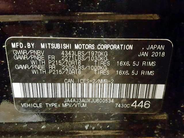 JA4AJ3AUXJU600534 - 2018 MITSUBISHI RVR SE BLACK photo 10