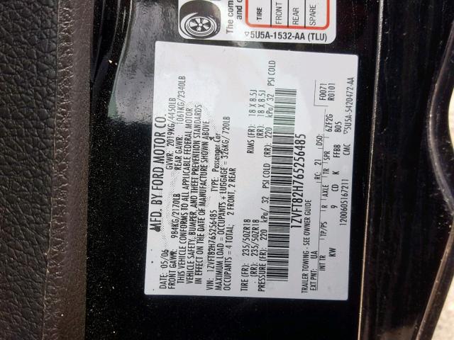 1ZVFT82H765256485 - 2006 FORD MUSTANG GT BLACK photo 10