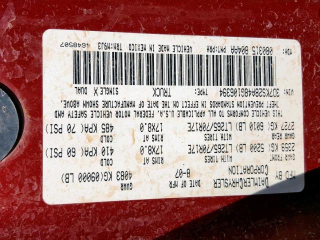 3D7KS28A48G106394 - 2008 DODGE RAM 2500 S წითელი ფოტო 10