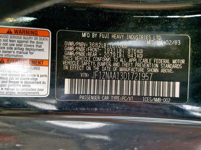 JF1ZNAA13D1721957 - 2013 TOYOTA SCION FR-S BLACK photo 10