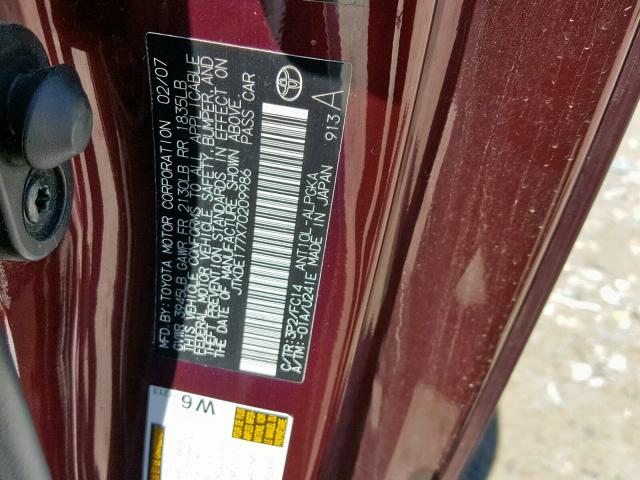 JTKDE177X70209986 - 2007 TOYOTA SCION TC ბურგუნდია ფოტო 10