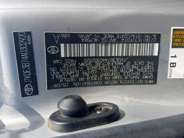 JTKDE3B74A0302920 - 2010 TOYOTA SCION TC SILVER photo 10