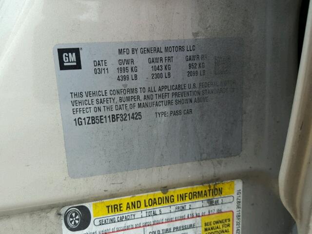 1G1ZB5E11BF321425 - 2011 CHEVROLET MALIBU LS 金色 照片 10