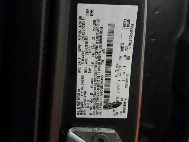 1FMCU0H99DUD56350 - 2013 FORD ESCAPE SEL GRAY photo 10