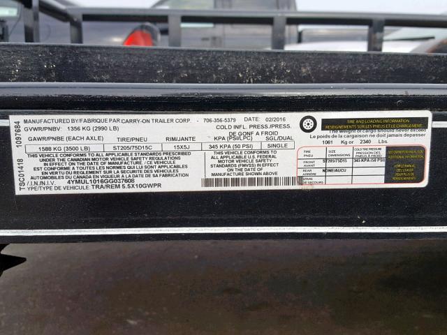 4YMUL1016GG037608 - 2008 UTILITY TRAILER BLACK photo 10