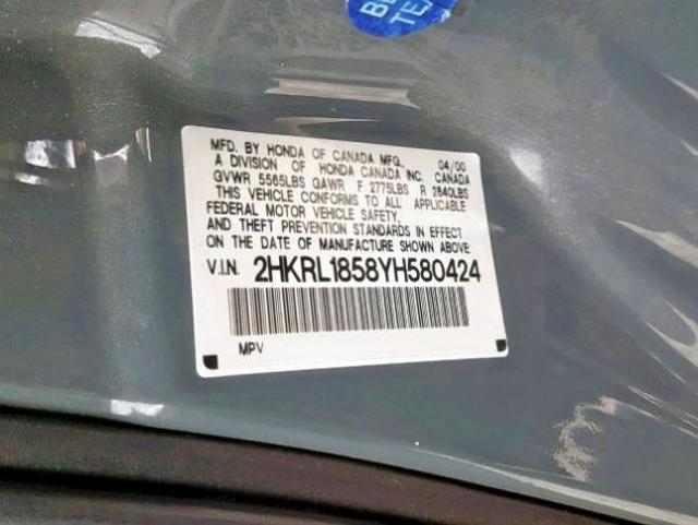 2HKRL1858YH580424 - 2000 HONDA ODYSSEY LX GRAY photo 10