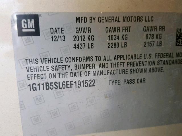 1G11B5SL6EF191522 - 2014 CHEVROLET MALIBU LS GOLD photo 10