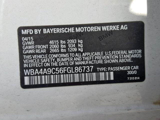 WBA4A9C56FGL86737 - 2015 BMW 428 I WHITE photo 10
