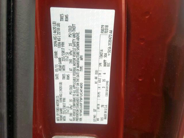 1FMCU0F79FUC41400 - 2015 FORD ESCAPE S RED photo 10