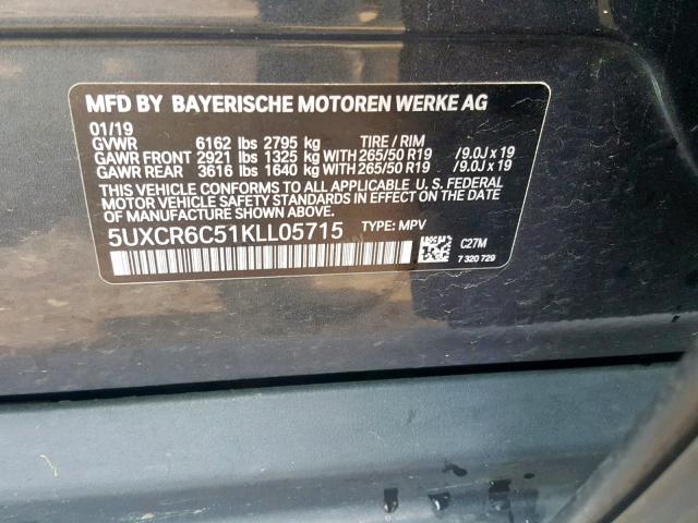 5UXCR6C51KLL05715 - 2019 BMW X5 XDRIVE4 灰色 照片 10