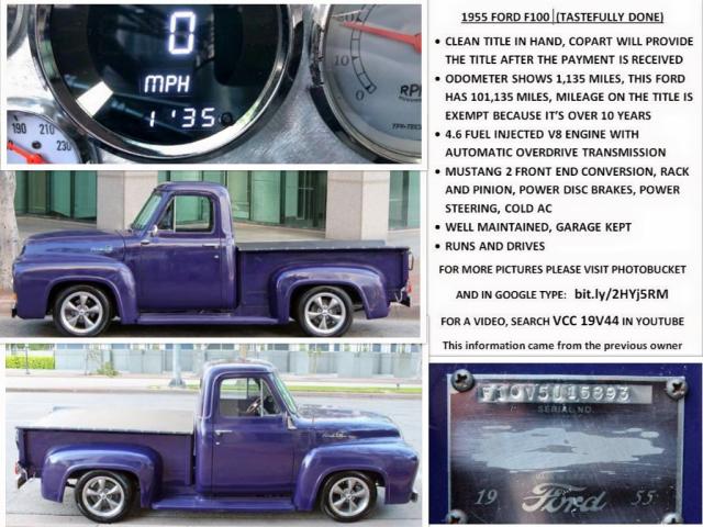 F10V5U15893 - 1955 FORD F-100 PURPLE photo 10