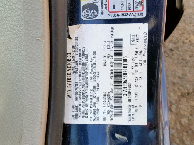 3FAHP06Z88R181385 - 2008 FORD FUSION S BLACK photo 10